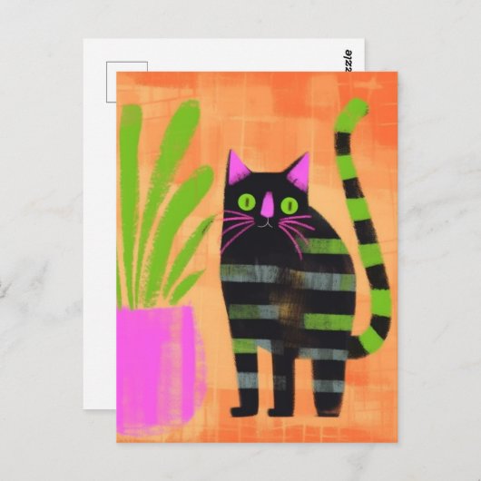 かわいいストライプの子猫 ポストカード (正面/裏面)