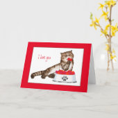 かわいいストライプの猫ハートバレンタインデー カード (黄色い花)