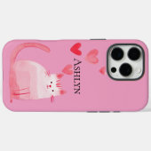 かわいいストライプピンクのハート猫 Case-Mate iPhoneケース (裏面 (横))