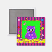 かわいいストライプ水玉模様，フクロウ，誕生日磁石 マグネット (正面/裏面)