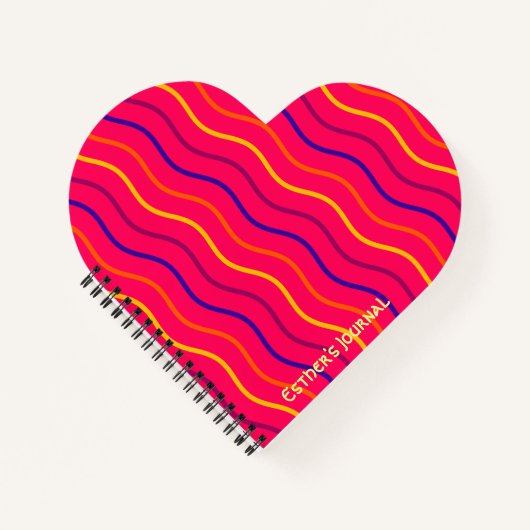 かわいいストライプ オーダーメイド 名前 ピンク ノートブック (正面)