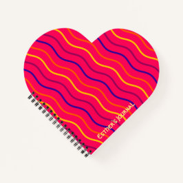 かわいいストライプ カスタマイズ 名前 ピンク ノートブック