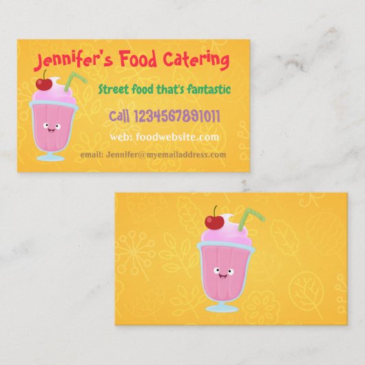 かわいいストロベリーアイスクリームのサンデー漫画のケータリング 名刺 (正面/裏面)