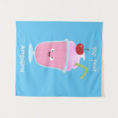 かわいいストロベリーアイスクリームのサンデー漫画 タペストリー (正面(横))