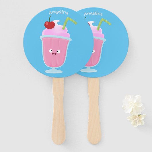 かわいいストロベリーアイスクリームのサンデー漫画 ハンドファン (正面&裏面)