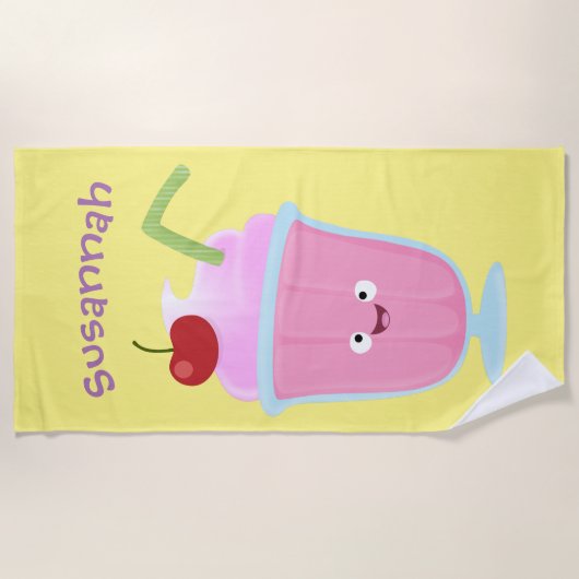 かわいいストロベリーアイスクリームのサンデー漫画 ビーチタオル (正面)