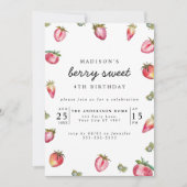 かわいいストロベリーガールの誕生日パーティーベリースウィート 招待状 (正面)