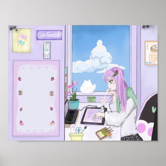 かわいいストロベリーガールスケッチデジタルアートポスター ポスター (正面)