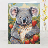 かわいいストロベリーコアラベア誕生日カード カード (黄色い花)