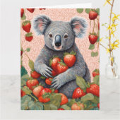 かわいいストロベリーコアラベア誕生日カード カード (黄色い花)