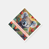 かわいいストロベリーコアラベア誕生日カード スタンダードカクテルナプキン (角)