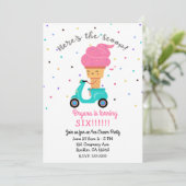 かわいいストロベリーコーン夏アイスクリームパーティー 招待状 (スタンド正面)