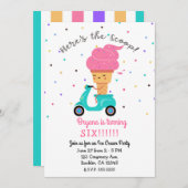 かわいいストロベリーコーン夏アイスクリームパーティー 招待状 (正面/裏面)