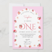 かわいいストロベリースイートファースト誕生日波形 招待状 (正面)