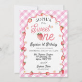 かわいいストロベリースウィートワンファースト誕生日 招待状 (正面)