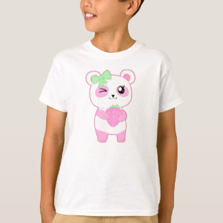 かわいいストロベリーピンクかわいいパンダベア Tシャツ