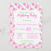 かわいいストロベリーピンクかわいいパンダ誕生日パーティー 招待状 (正面/裏面)