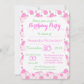 かわいいストロベリーピンクかわいいパンダ誕生日パーティー 招待状 (正面)