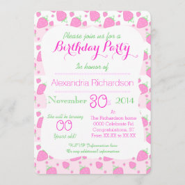 かわいいストロベリーピンクかわいいパンダ誕生日パーティー 招待状