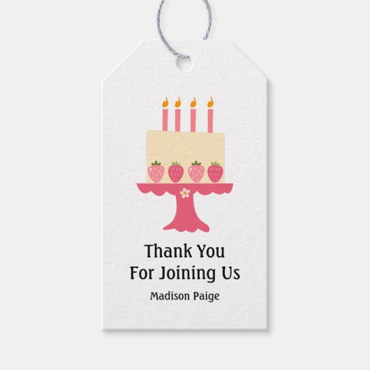 かわいいストロベリーピンクの女の子誕生日ありがとう ギフトタグ (正面)