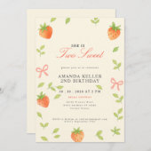 かわいいストロベリーピンク誕生日 招待状 (正面/裏面)