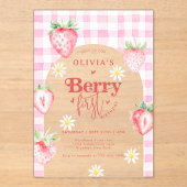 かわいいストロベリーフルーツデイジーベリーファースト誕生日 アクリル招待状 (正面)