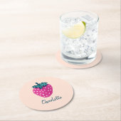 かわいいストロベリーフルーツ名前をカスタムする ラウンドペーパーコースター (インサイチュ)