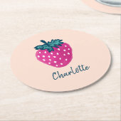 かわいいストロベリーフルーツ名前をカスタムする ラウンドペーパーコースター (アングル)