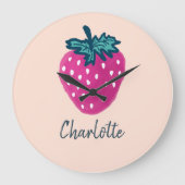 かわいいストロベリーフルーツ名前をカスタムする ラージ壁時計 (正面)