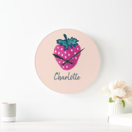 かわいいストロベリーフルーツ名前をカスタムする ラージ壁時計