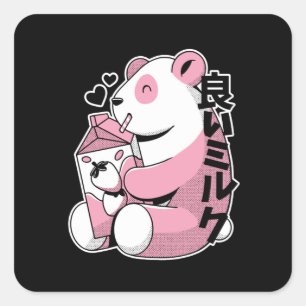 かわいいストロベリーミルクシェイクかわいいパンダ スクエアシール
