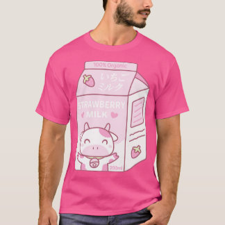 かわいいストロベリーミルクトンと牛マスコット Tシャツ