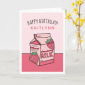 かわいいストロベリーミルクハッピーバースデー カード (黄色い花)