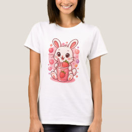 かわいいストロベリーミルクバニー – Cute Pink Rabbit Tシャツ