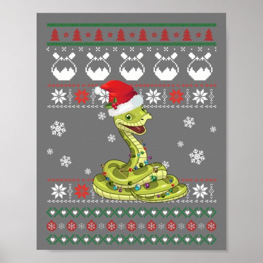 かわいいスネーク醜いセータークリスマスライトパジャマ ポスター (正面)