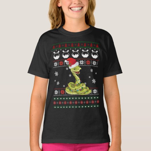かわいいスネーク醜いセータークリスマスライトパジャマ Tシャツ (正面)