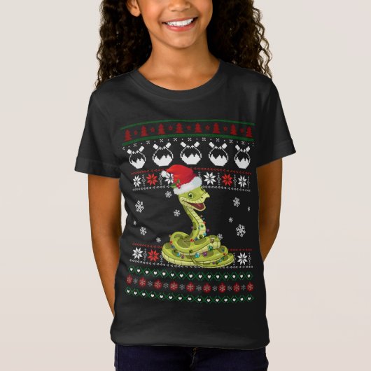 かわいいスネーク醜いセーターChristmas Light Pajama Gif Tシャツ (正面)