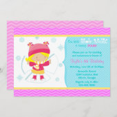 かわいいスノーエンジェルキッズ冬の誕生日パーティー 招待状 (正面/裏面)