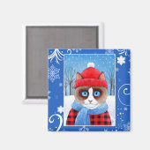 かわいいスノーシューのラグドール猫、クリスマスの冬の自然 マグネット (正面/裏面)