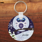 かわいいスノーフクロウ&名前をカスタムするキーチェーン キーホルダー (正面)