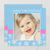 かわいいスノーフレークスウィンターオンダーランドフォト誕生日 招待状 (正面/裏面)