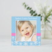 かわいいスノーフレークスウィンターオンダーランドフォト誕生日 招待状 (スタンド正面)