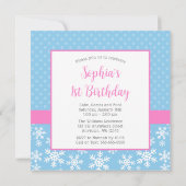かわいいスノーフレークスウィンターオンダーランドフォト誕生日 招待状 (裏面)