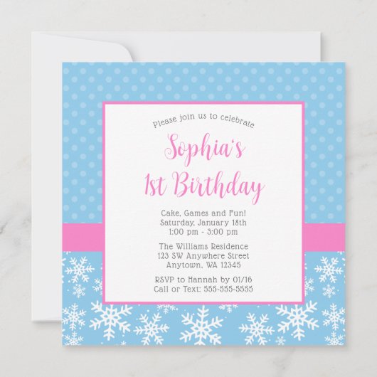 かわいいスノーフレークスウィンターオンダーランドフォト誕生日 招待状 (裏面)