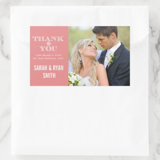 かわいいスノーフレーク・ピーチありがとう写真シール 長方形シール (バッグ)