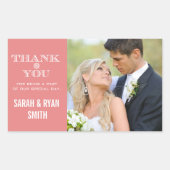 かわいいスノーフレーク・ピーチありがとう写真シール 長方形シール (正面)