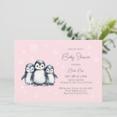 かわいいスノーフレーク・ペンギン赤ちゃんシャワー 招待状 (スタンド正面)