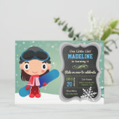 かわいいスノーボードの女の子の誕生日のパーティの招待状 招待状 (スタンド正面)