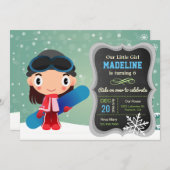 かわいいスノーボードの女の子の誕生日のパーティの招待状 招待状 (正面/裏面)