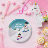 かわいいスノーボード雪だるま ペーパープレート (パーティー)